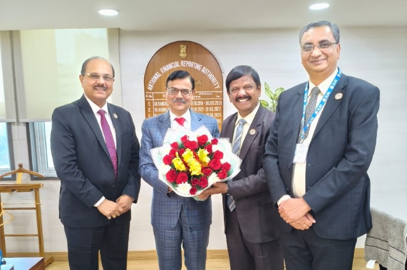 February 26, 2026 - CA. Prasanna Kumar D, President, ICAI, CA. Mangesh P. Kinare, Vice-President, ICAI along with Central Council Member, ICAI met Shri Nitin Gupta, Chairperson, National Financial Reporting Authority (NFRA) to discuss strengthening regulatory collaboration and audit quality.